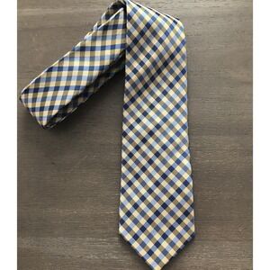 Haines & Bonner Of London Men's Blue Gold Check All Silk 60"x 3" Handmade Tie
